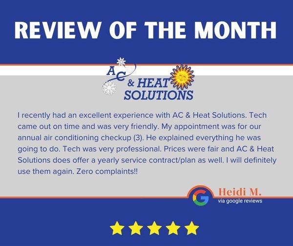 Example of a great review of AC & Heat Solutions by a customer in Southlake